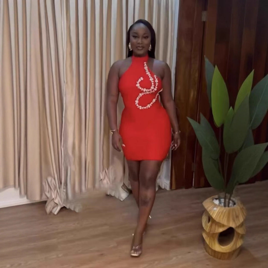 Strapless Rhinestone Bandage Midi Dress
