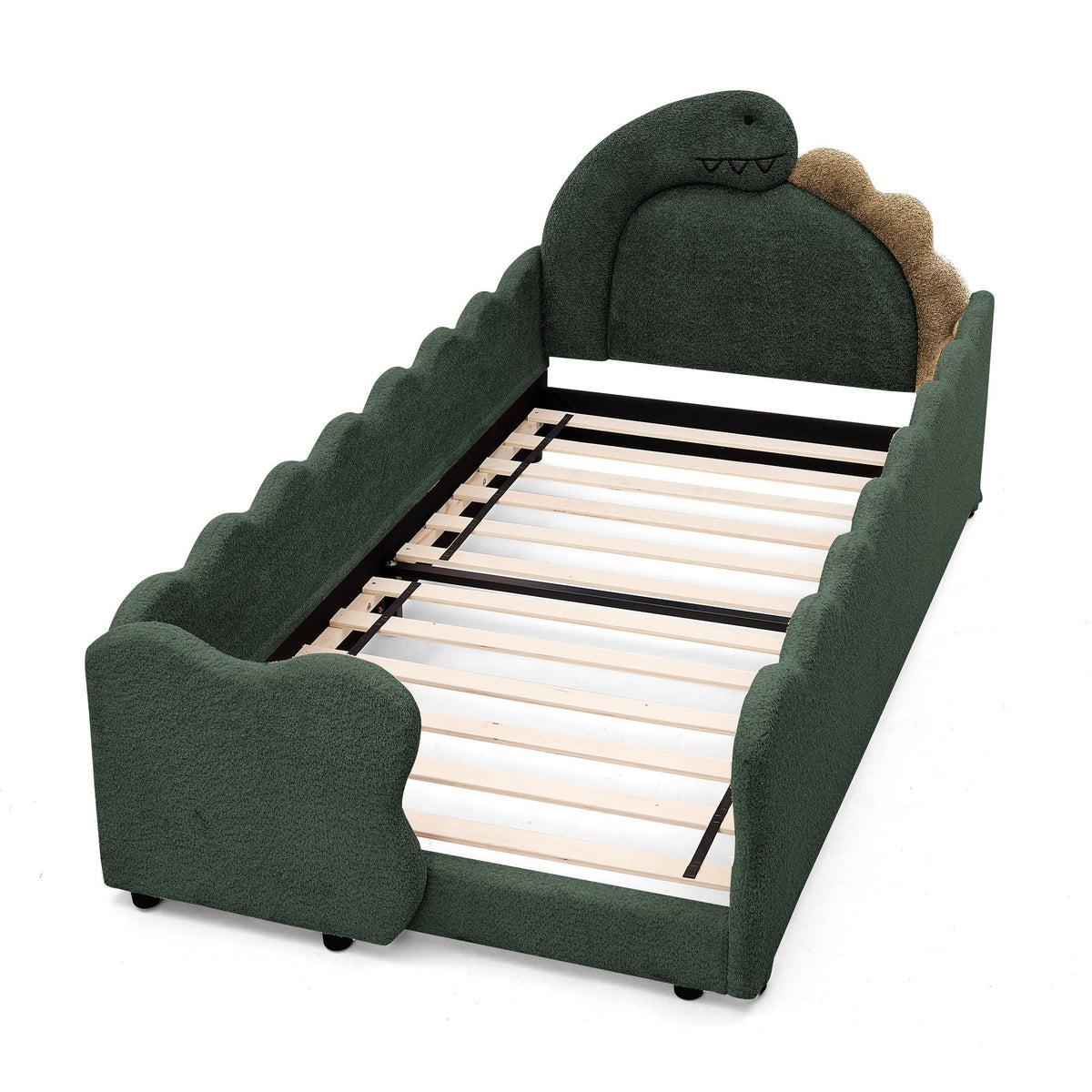 Dinosaur Shaped Toddler Bed with Safety Guardrail - Twin Upholstered Bed