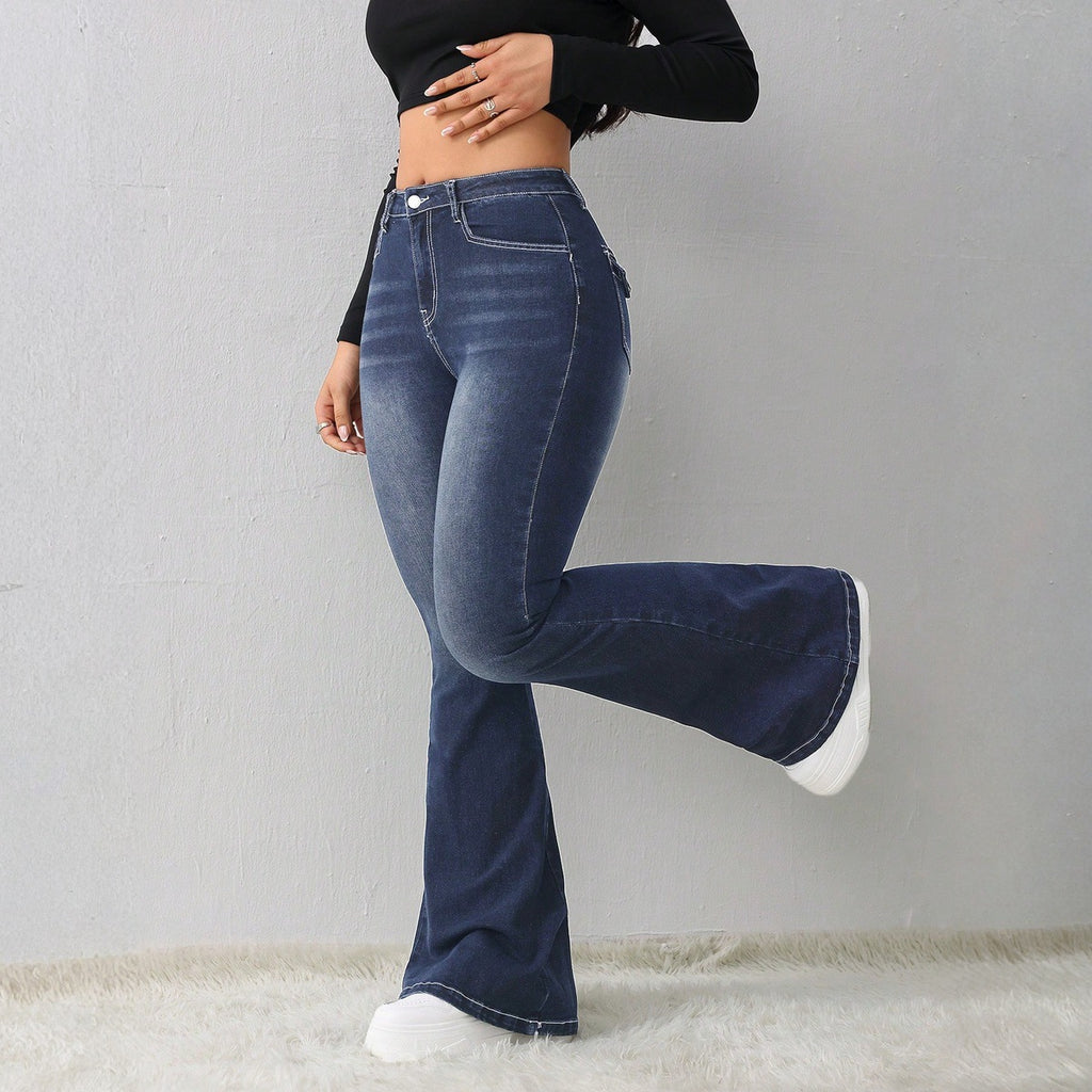Style High-Waisted Flared Jeans Casual Versatile Denim Flare Pants