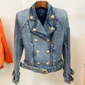 HIGH QUALITY Newest Designer Fashion Designer Jackets Women's Zippers Lion Buttons Biker Denim Motorcycle Jacket