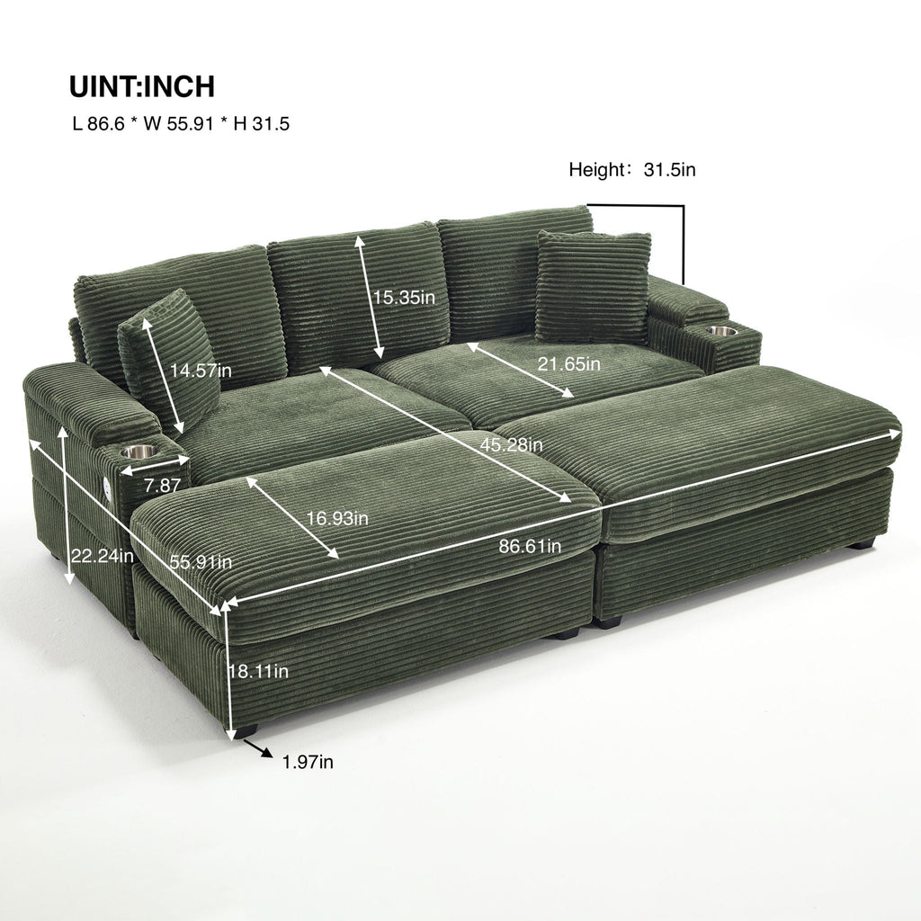 Convertible Sectional Sofa Bed Set with Storage and USB Port - Green