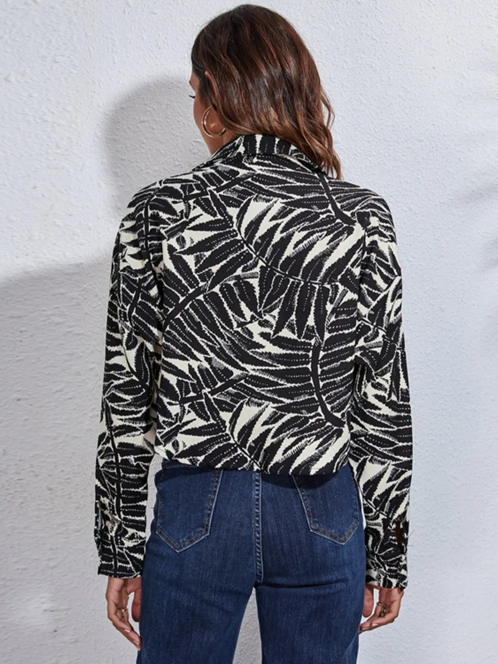 Printed Cropped Button-Down Jacket