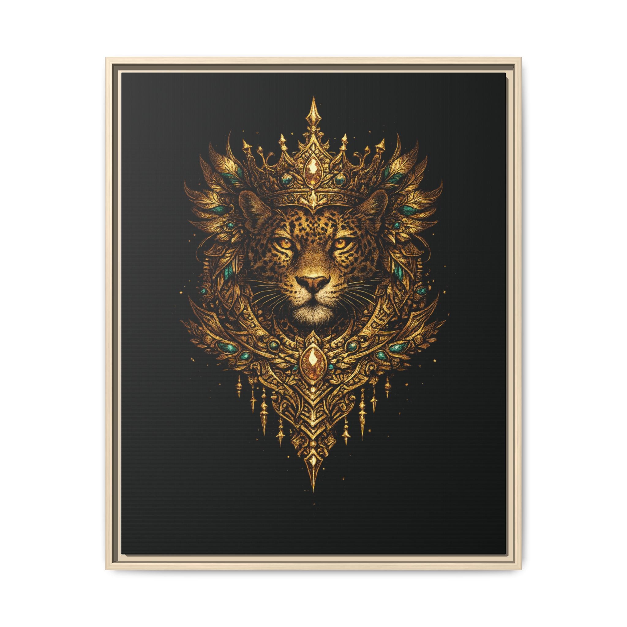 Golden Crowned Jaguar Canvas Art — Gold Crowned Lion Matte Framed Print