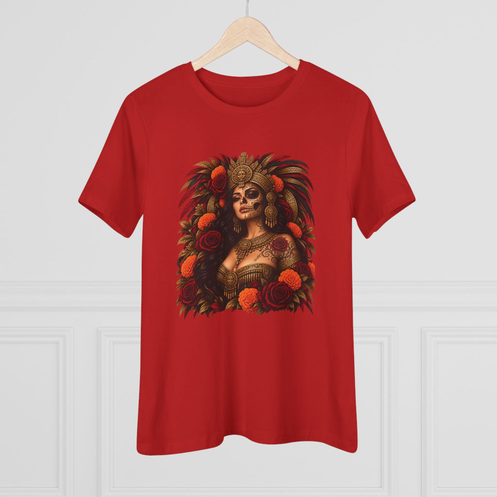 Reina Azteca: Entre Rosas y Cempasúchil | Women's Cotton Tee