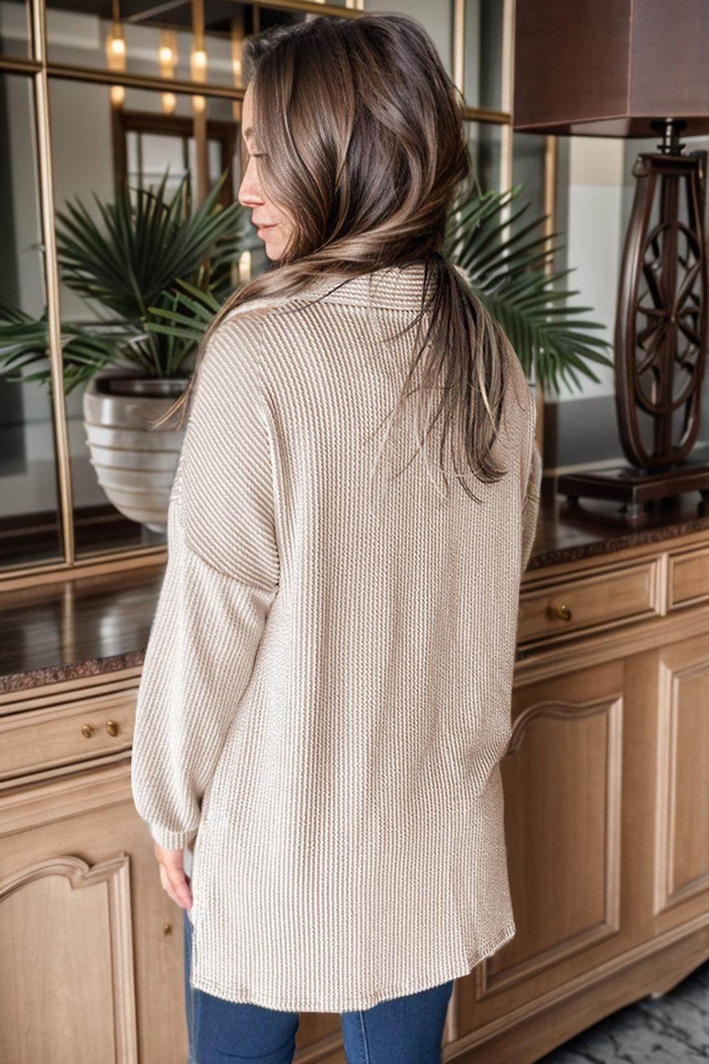 Sequin Button Up Dropped Shoulder Jacket for Women