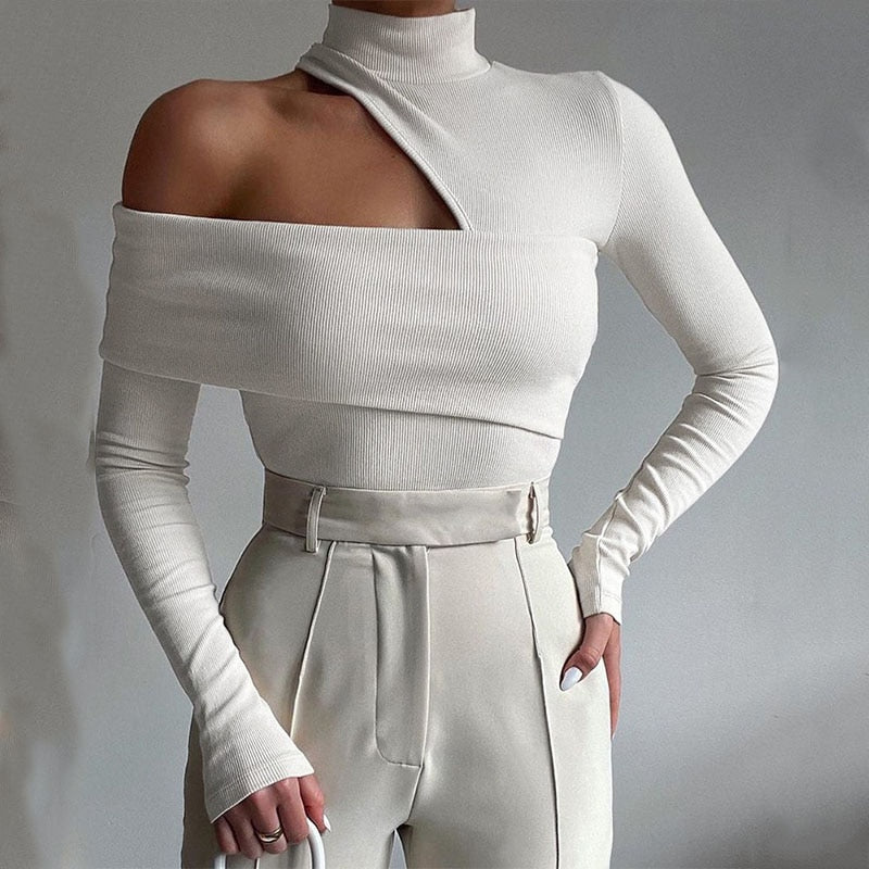 Cutout Turtleneck Fitted Knit Top