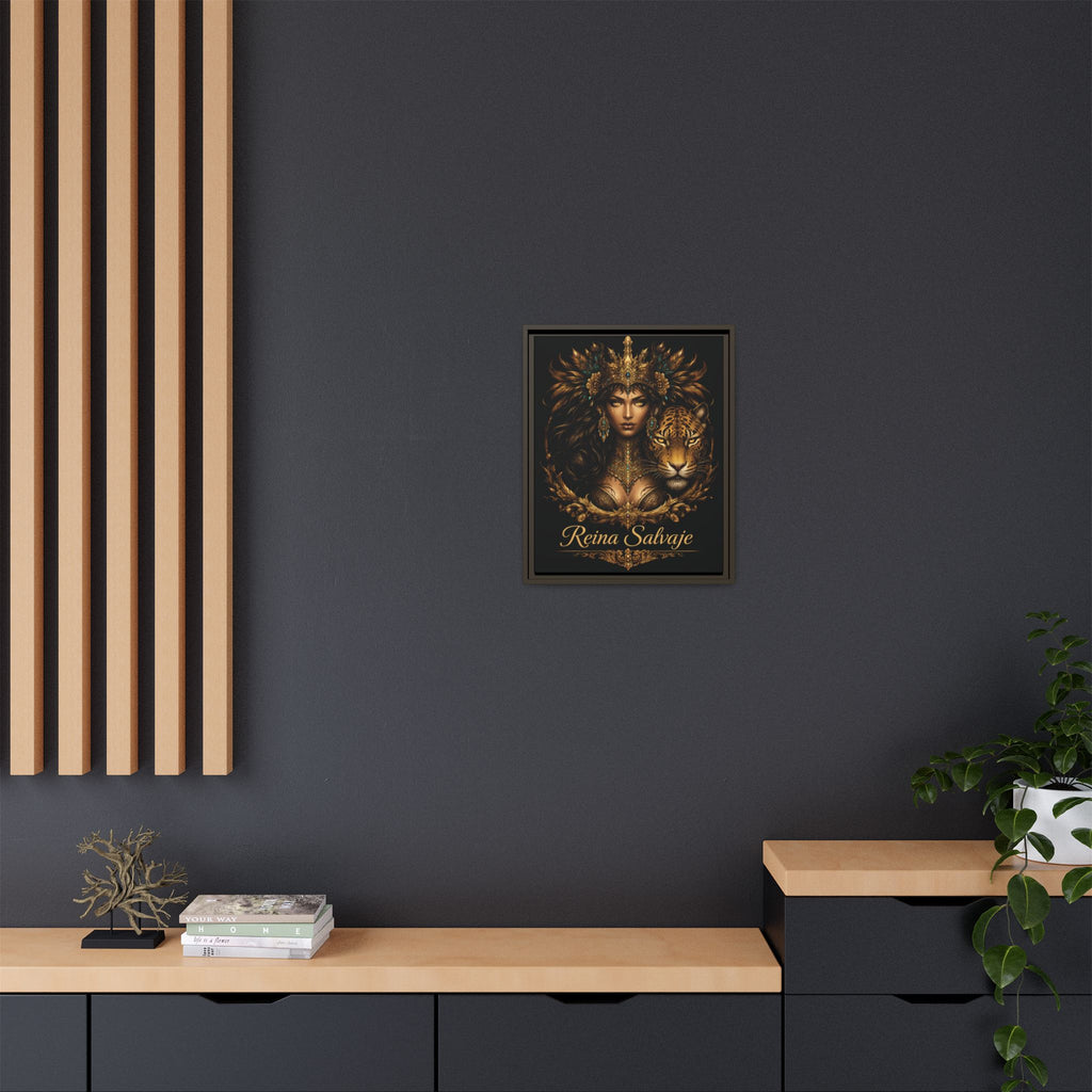 Reina Salvaje Matte Framed Canvas Art — Golden Goddess & Tiger Wall Decor