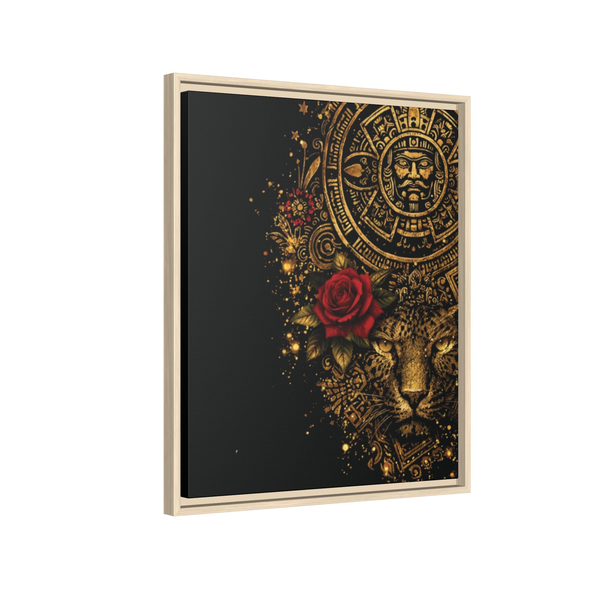 Reina Azteca Art Print — Framed Matte Canvas with Red Rose