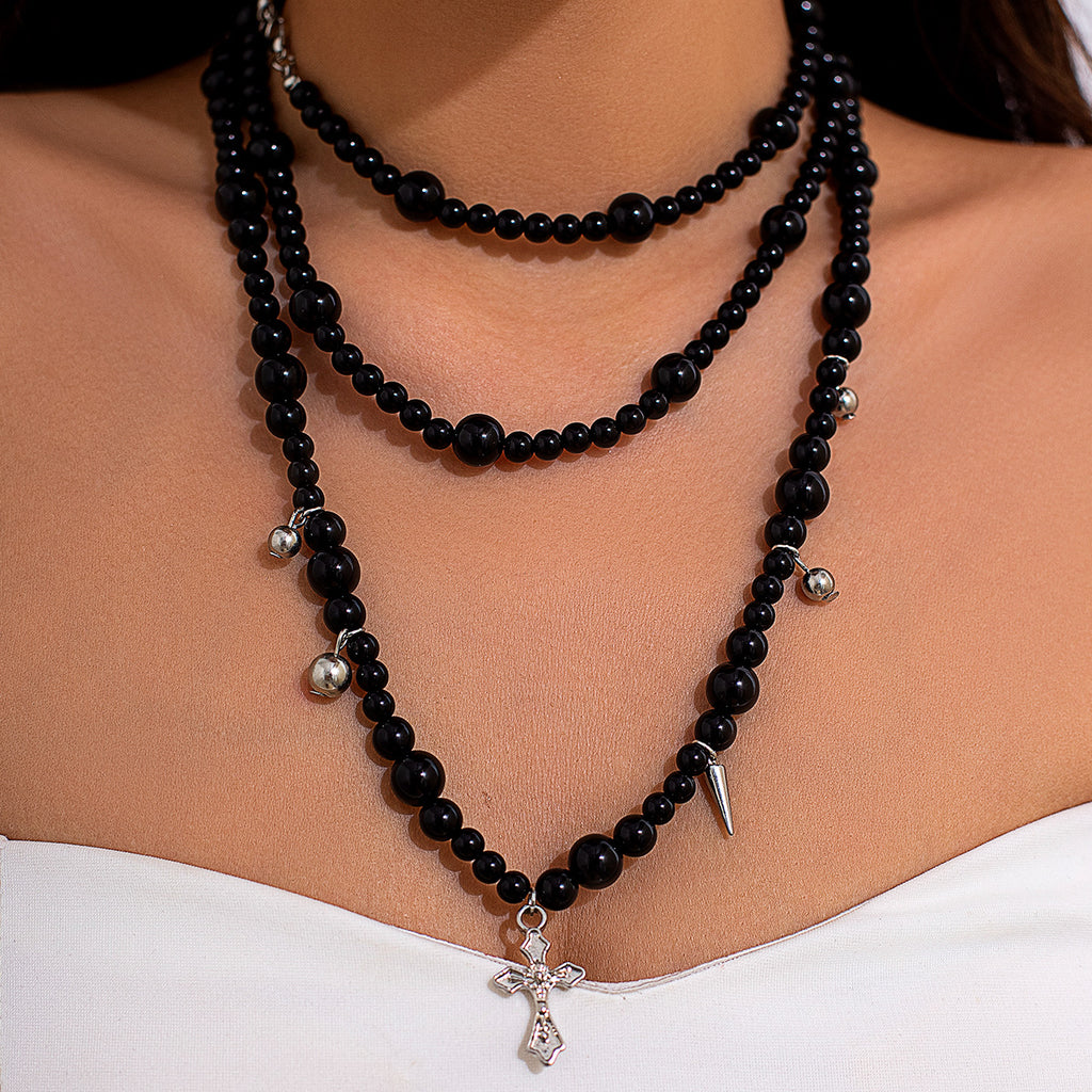 Acrylic Bead Cross Pendant Statement Necklace