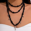 Acrylic Bead Cross Pendant Statement Necklace