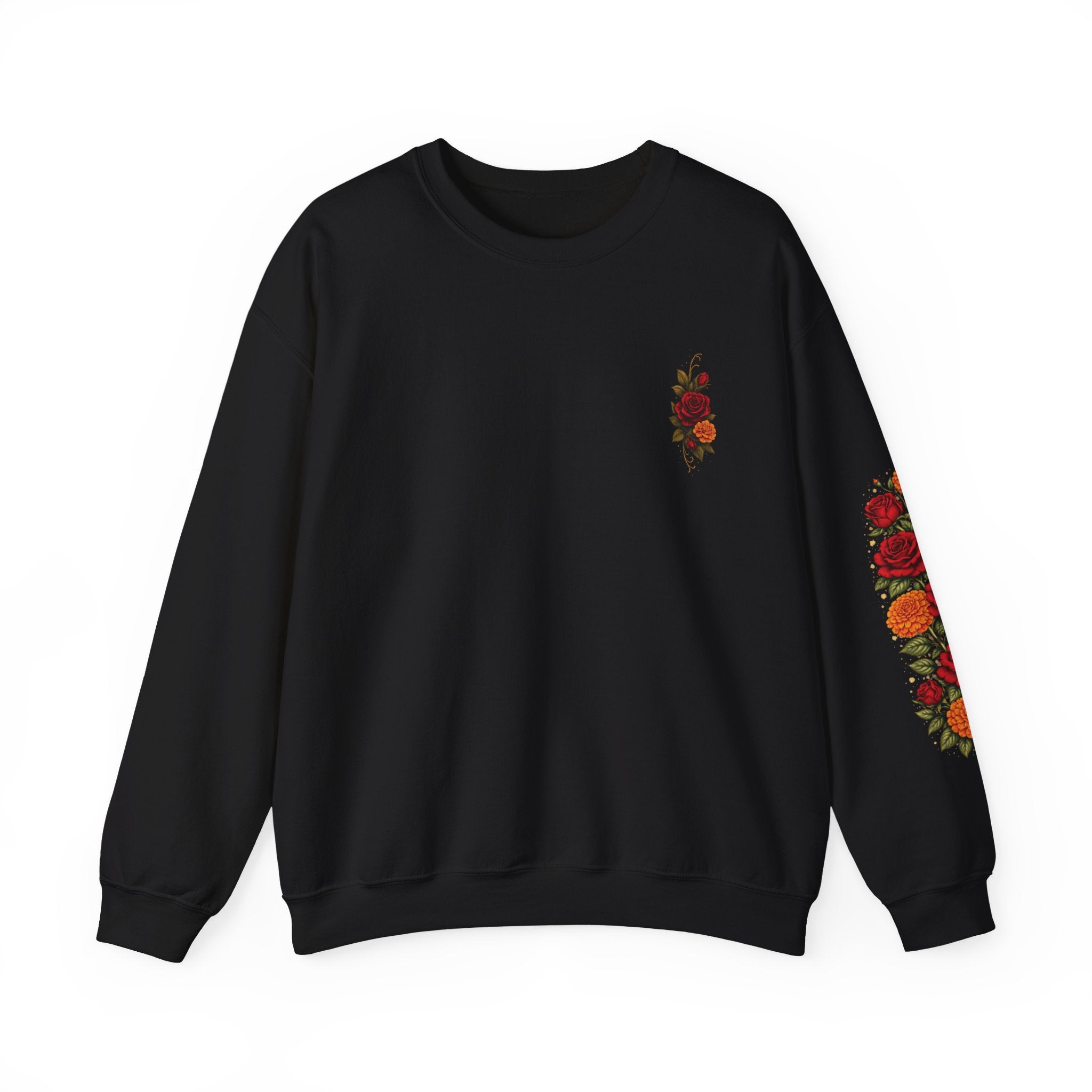 Day of the Dead Skull Crewneck Sweatshirt — Floral Sugar Skull Backprint