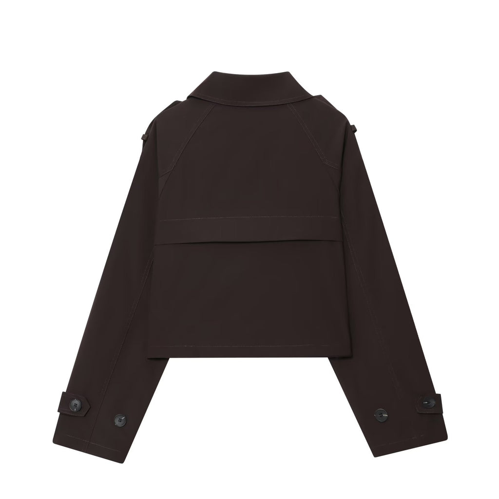 Street double breasted short lapel trench coat jacket
