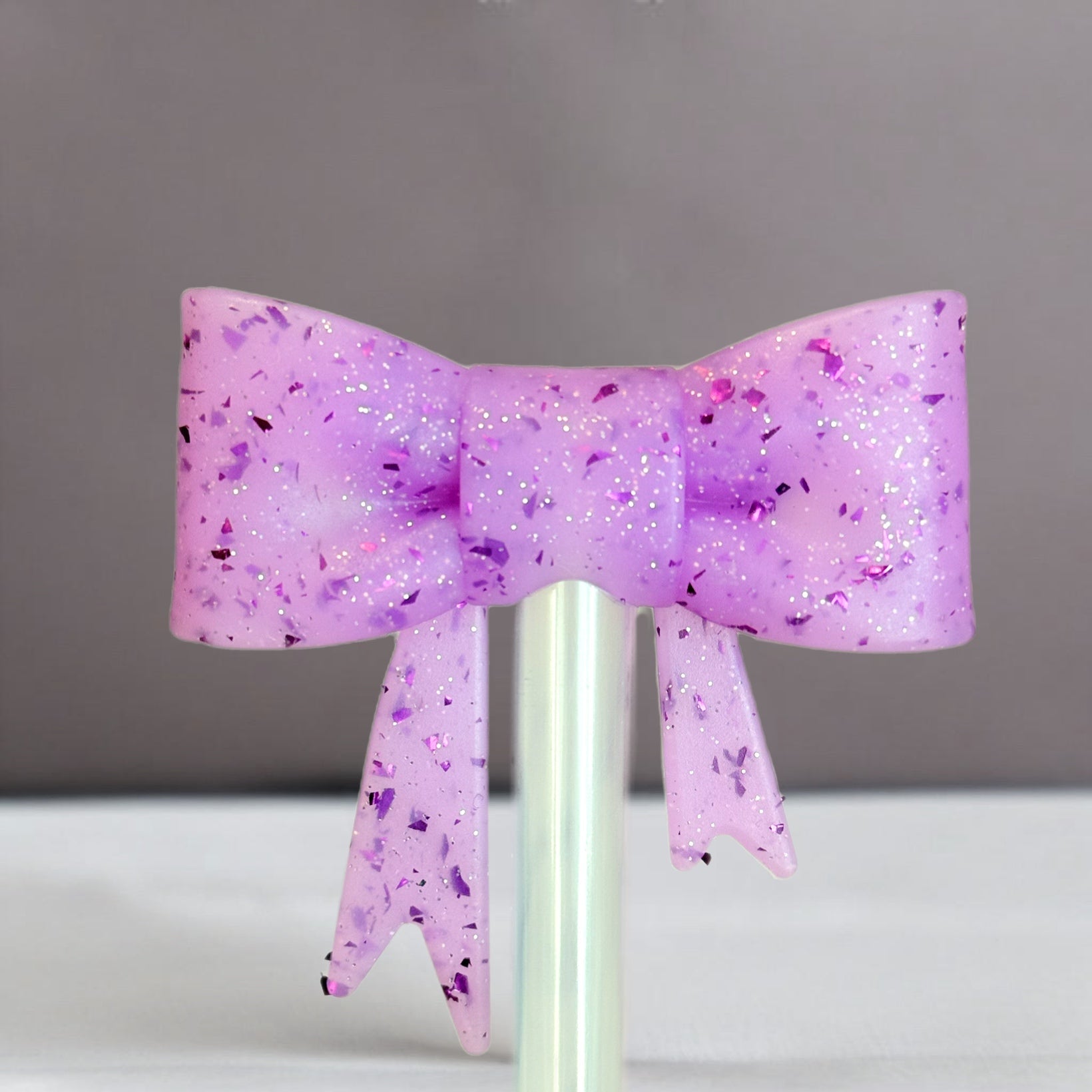Violet Confetti 3D Bow Straw Topper