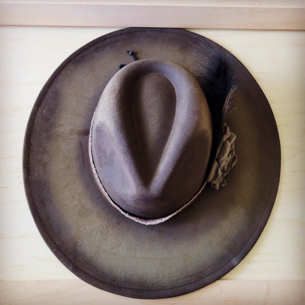 Hand-Painted Distressed Boho Western Cowgirl Hat & Band-Olive 987n