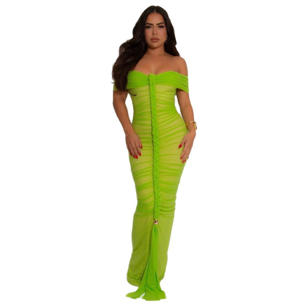 Sheer Mesh Ruched Maxi Dress