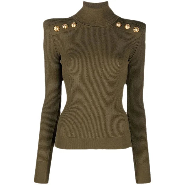 Gold Buckle Turtleneck Sweater