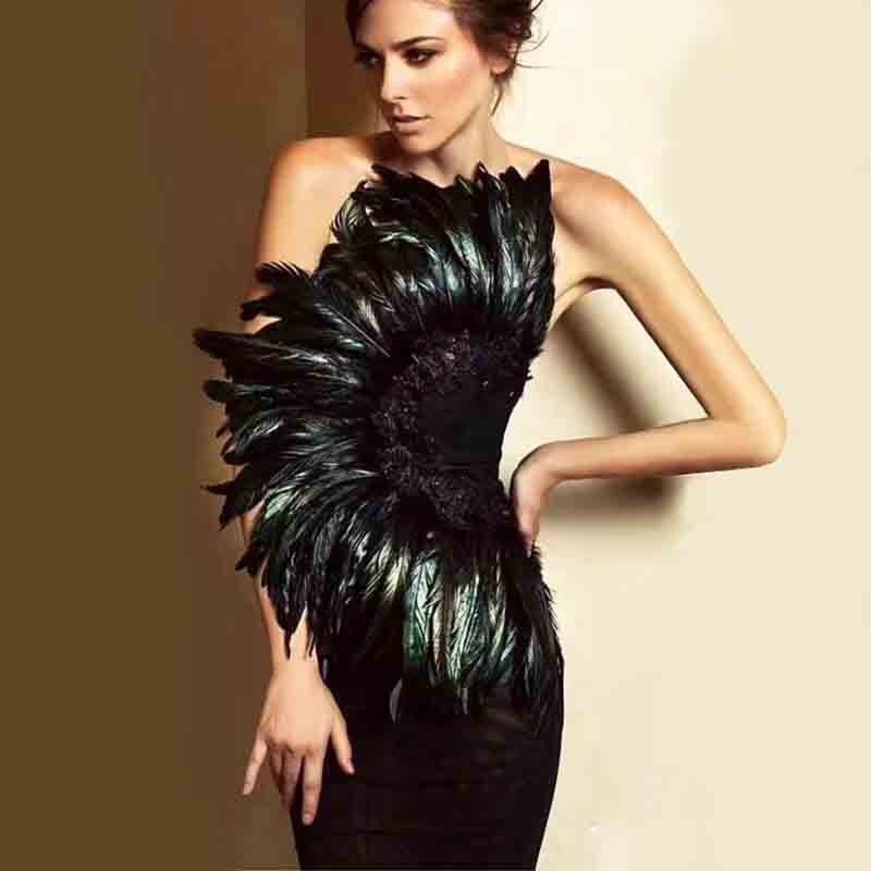 Feather Trim Strapless Bandage Dress