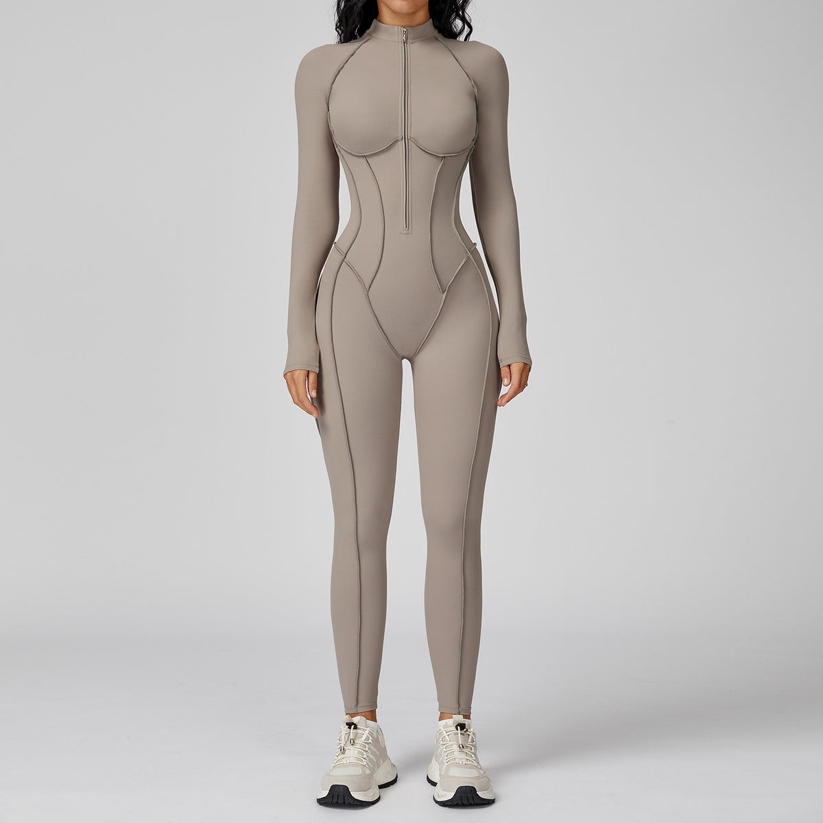 Colorblock Half-Zip Fitness Jumpsuit