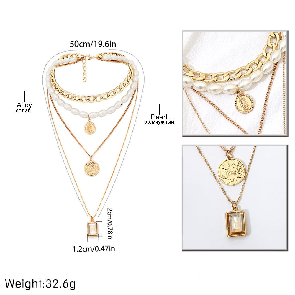 Layered Pearl & Crystal Coin Statement Choker
