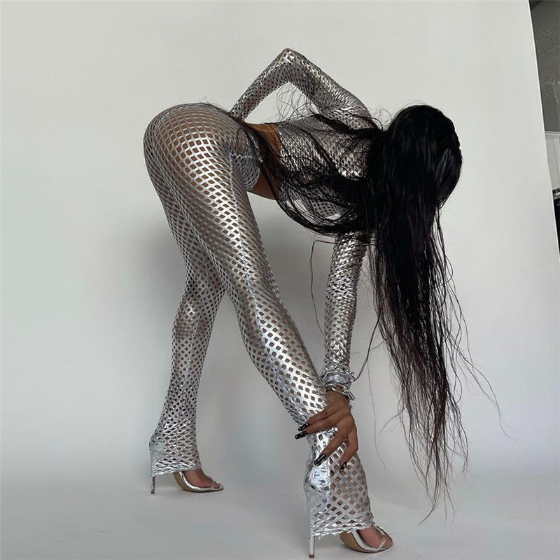 Metallic Mesh Two-Piece Pants Set