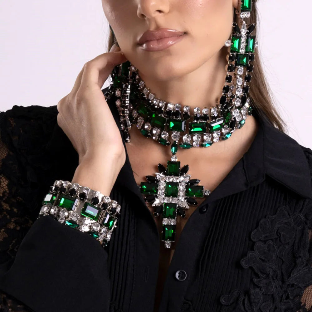 Rhinestone Cross Statement Necklace Set