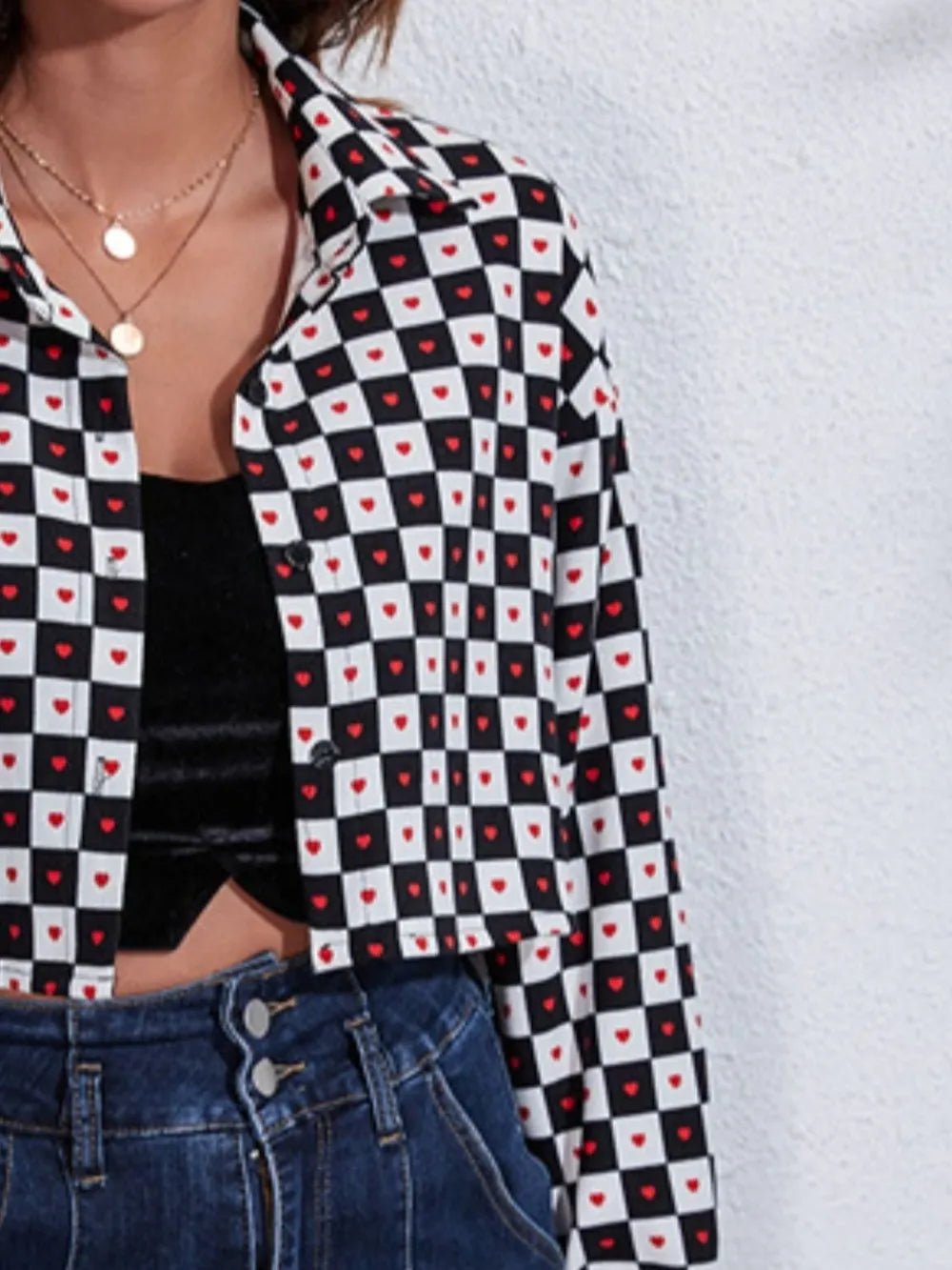 Printed Cropped Button-Down Jacket
