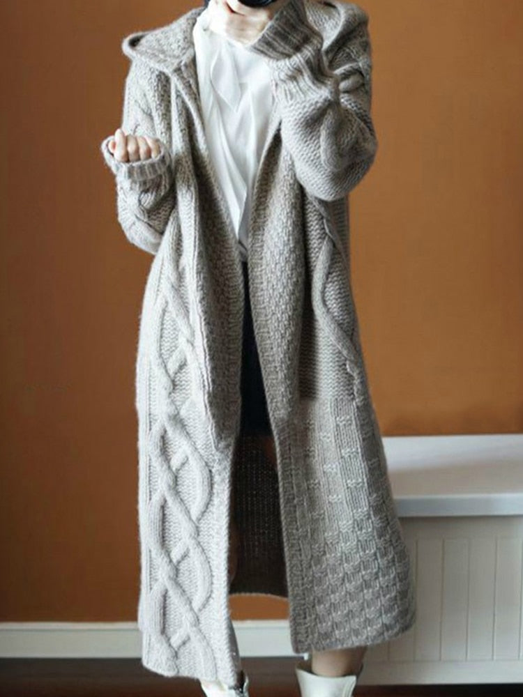 Oversized Hooded Long Knit Cardigan