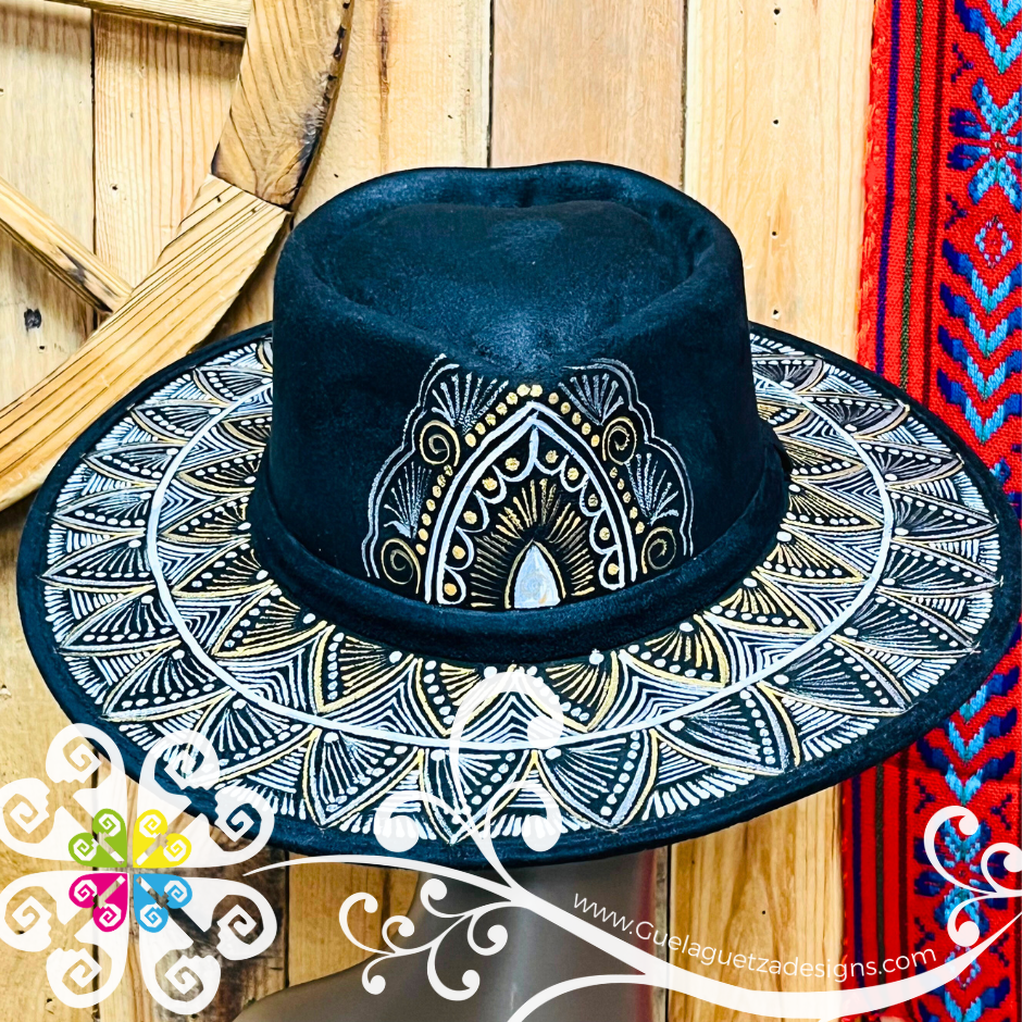 Black Heart Mitla Velvet Hat - Hand Painted Hat