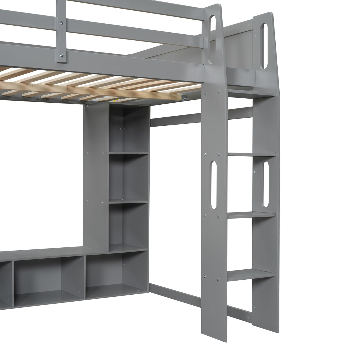 Gaming Loft Bed with Desk and Storage Shelves – LED Lighting – Black or Dark Gray