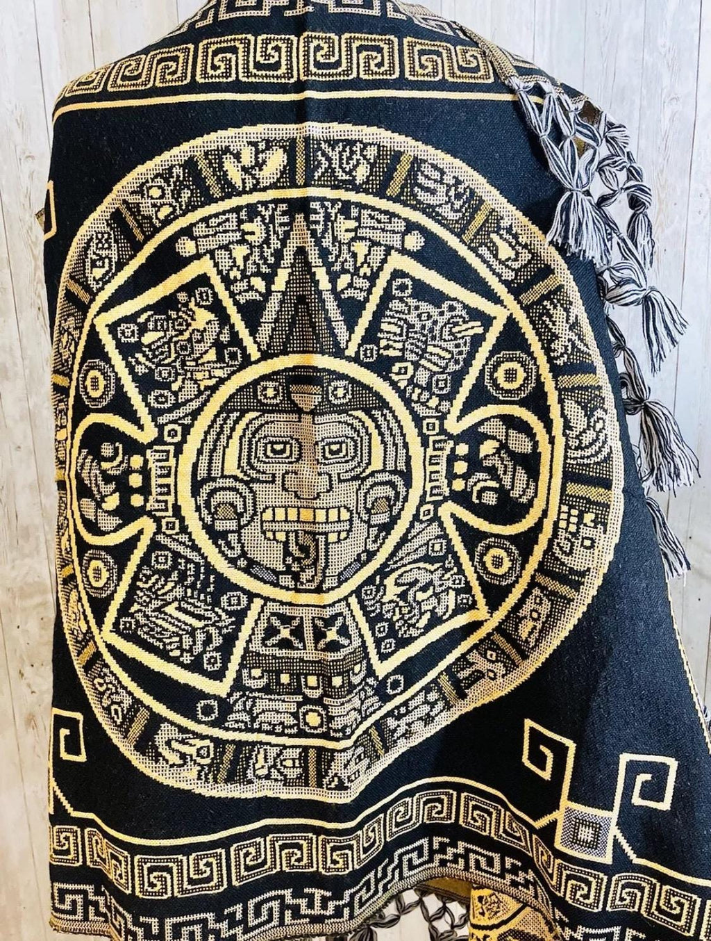 Aztec Calendar Rebozo — Mexican Artisan Shawl Wrap