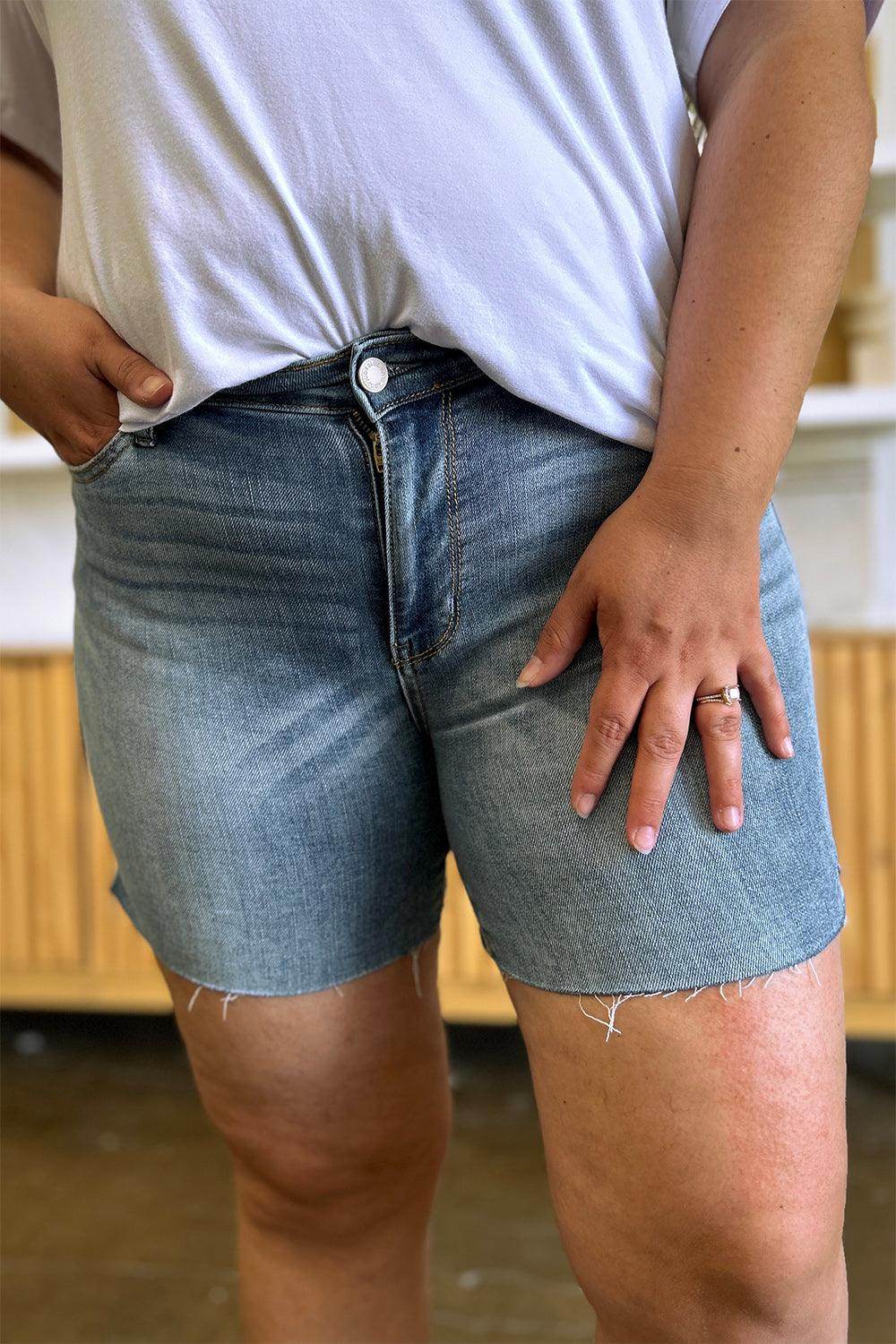 Judy Blue Full Size High Waist Raw Hem Denim Shorts for Women