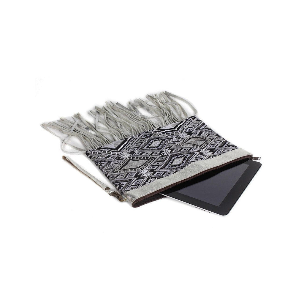 Metallic Leather & Embroidery Wristlet iPad | Tablet Bag - Thailand