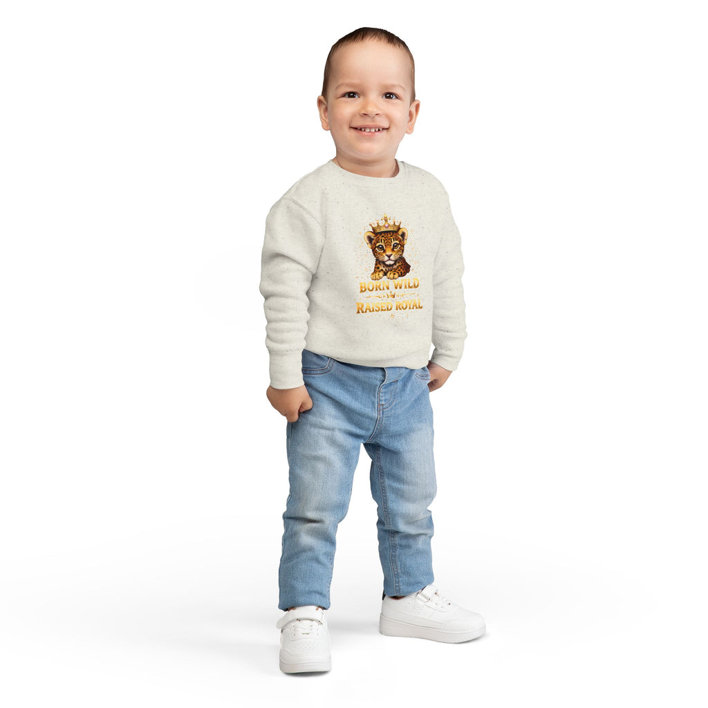 Toddler Sweatshirt - "Born Wild Raised Royal" Jaguar Cub Crowned Crewneck