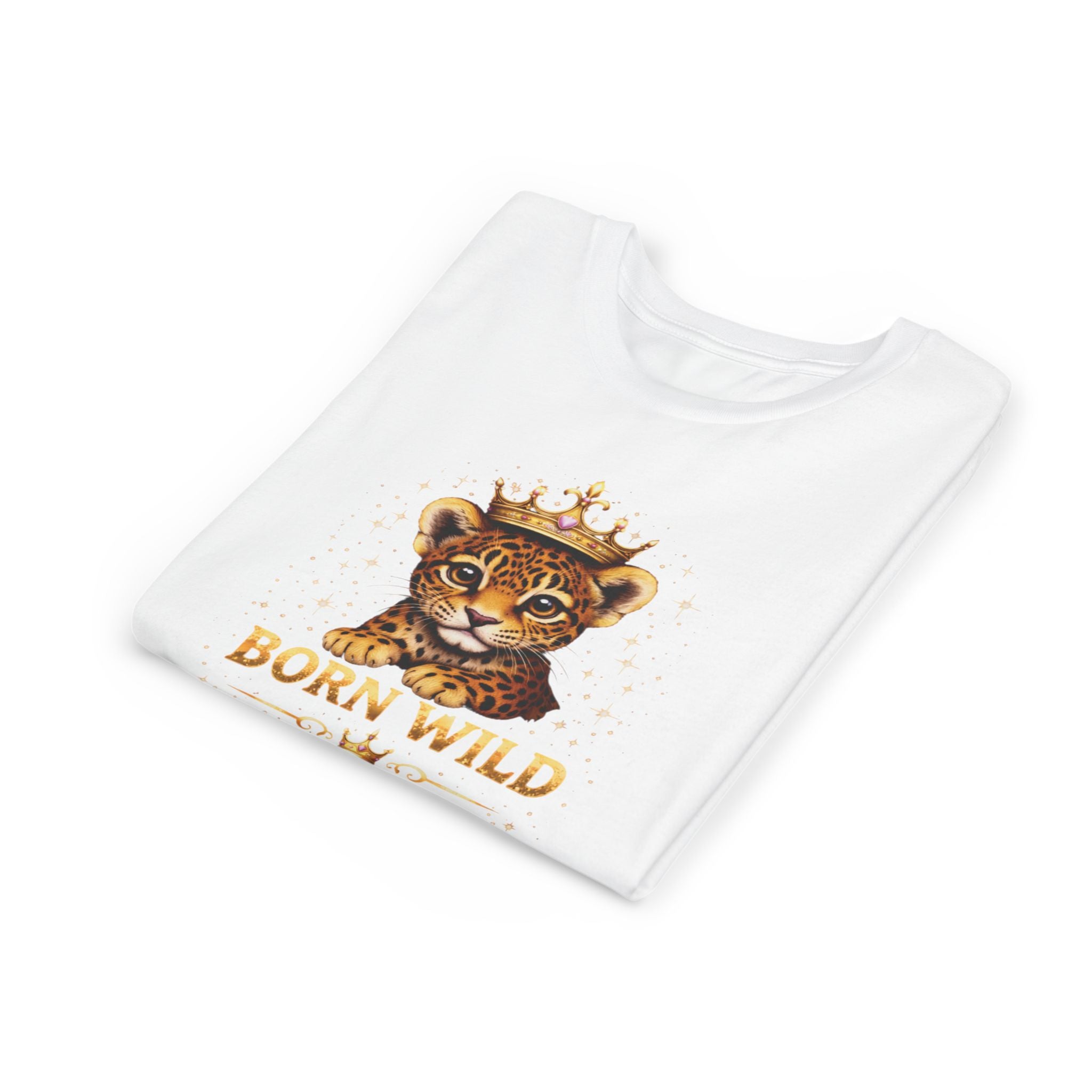 Youth Tee — "Born Wild Raised Royal" Crowned Jaguar Cub Kids T-Shirt