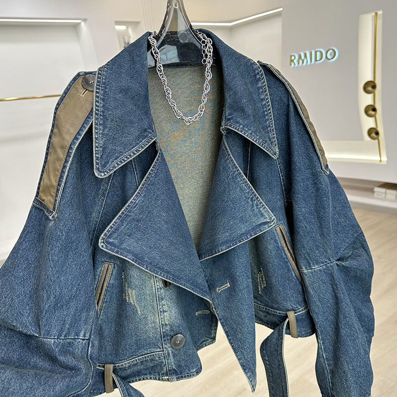 Denim & Faux Leather Patchwork Jacket