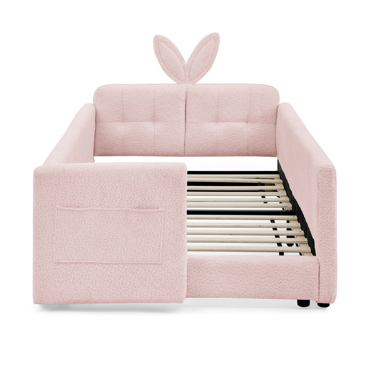 Cute Rabbit Ear Upholstered Platform Bed Frame with Safety Rail - Multiple Colors