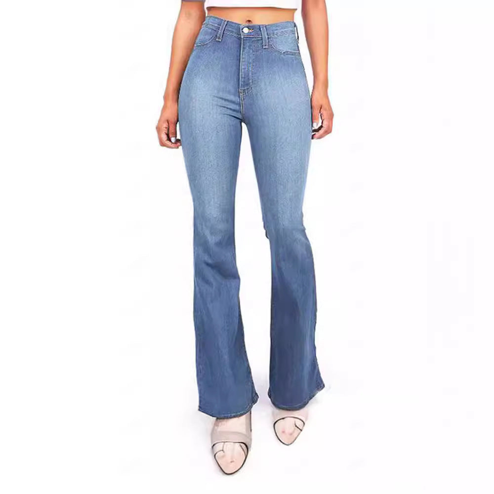 Slim fit high waisted washed flared jeans