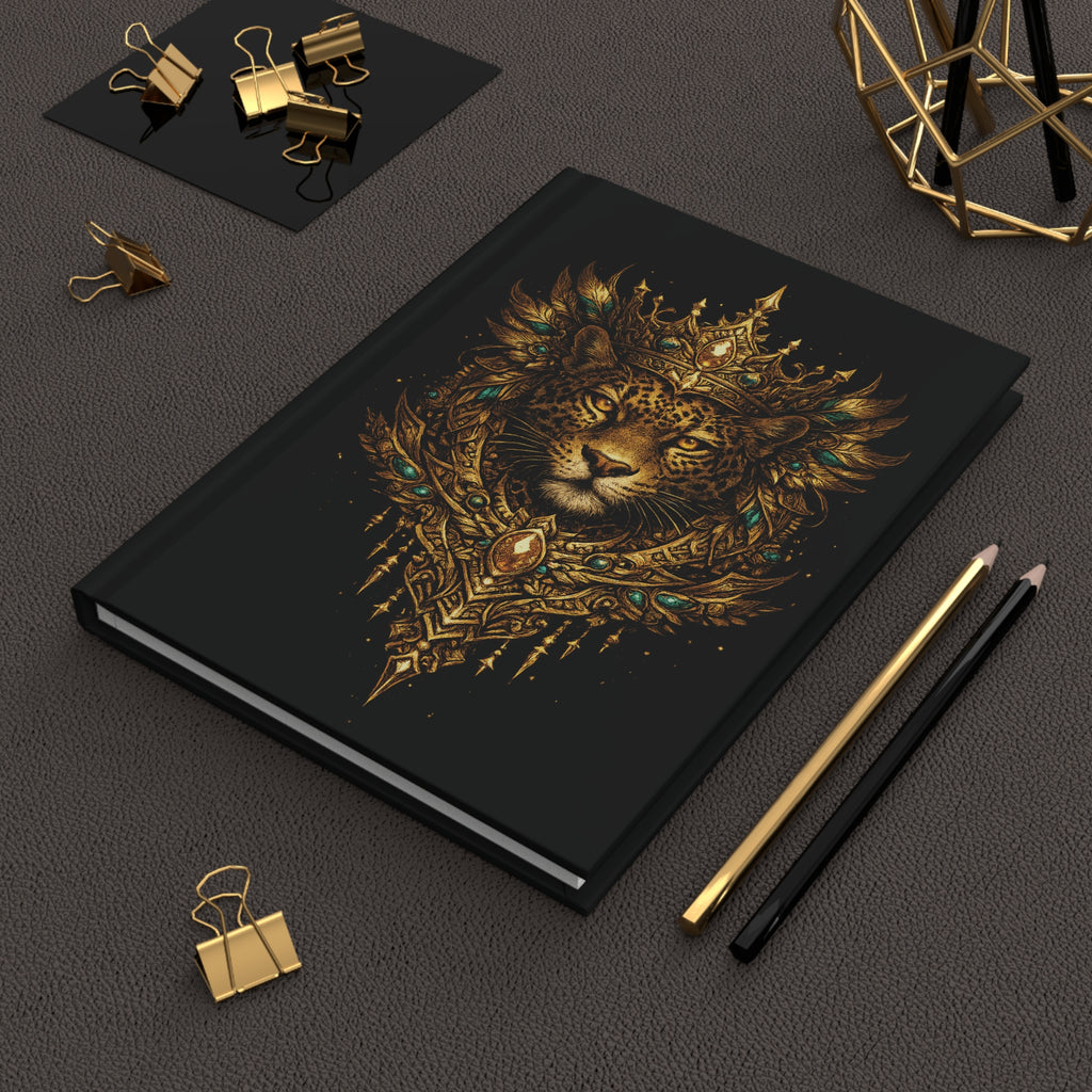 Golden Crowned Jaguar Hardcover Journal — Regal Gold Animal Illustration Notebook
