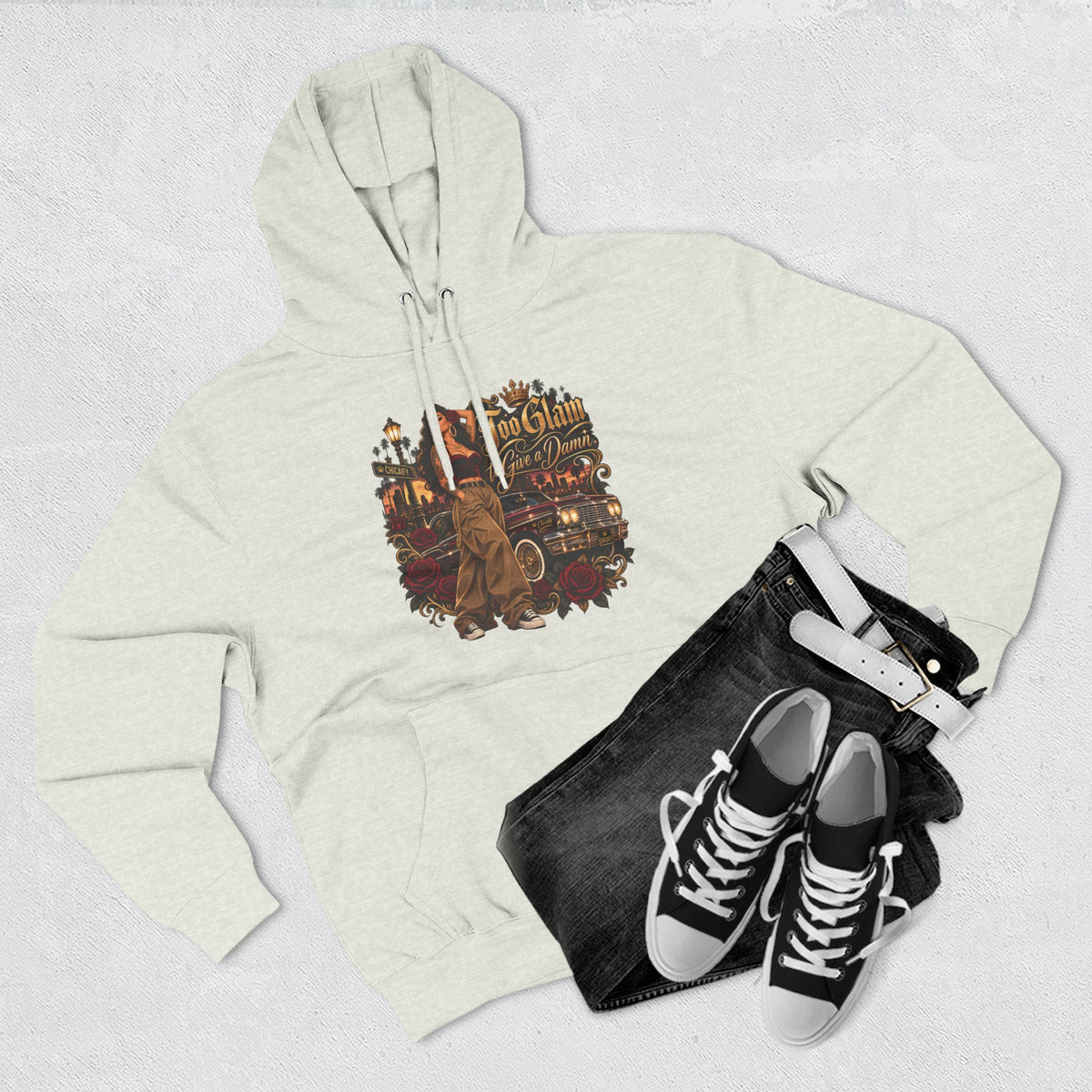 Chola Lux – Too Glam to Give a Damn | Three-Panel Fleece Hoodie