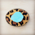 Rope Edge Leopard Leather Belt Buckle w/ Blue Turquoise 907t
