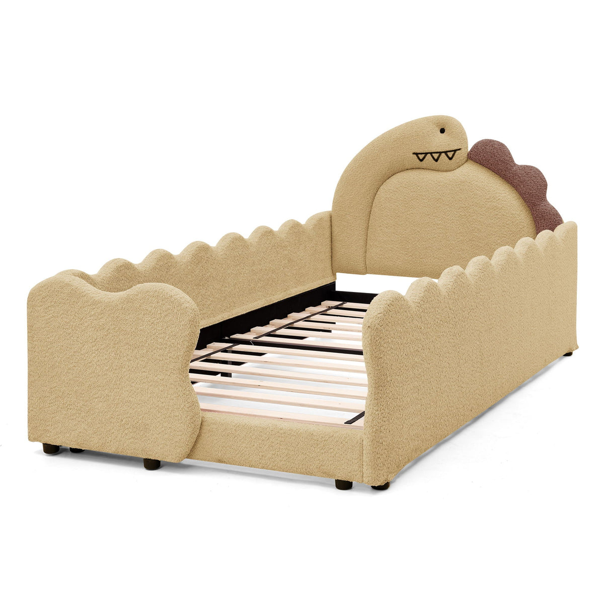 Dinosaur Shaped Toddler Bed with Safety Guardrail - Twin Upholstered Bed