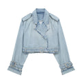 Women's Spring Denim Jackets Long Sleeve Crop Top Jacket With Belt Cropped Jean Jacket For Women