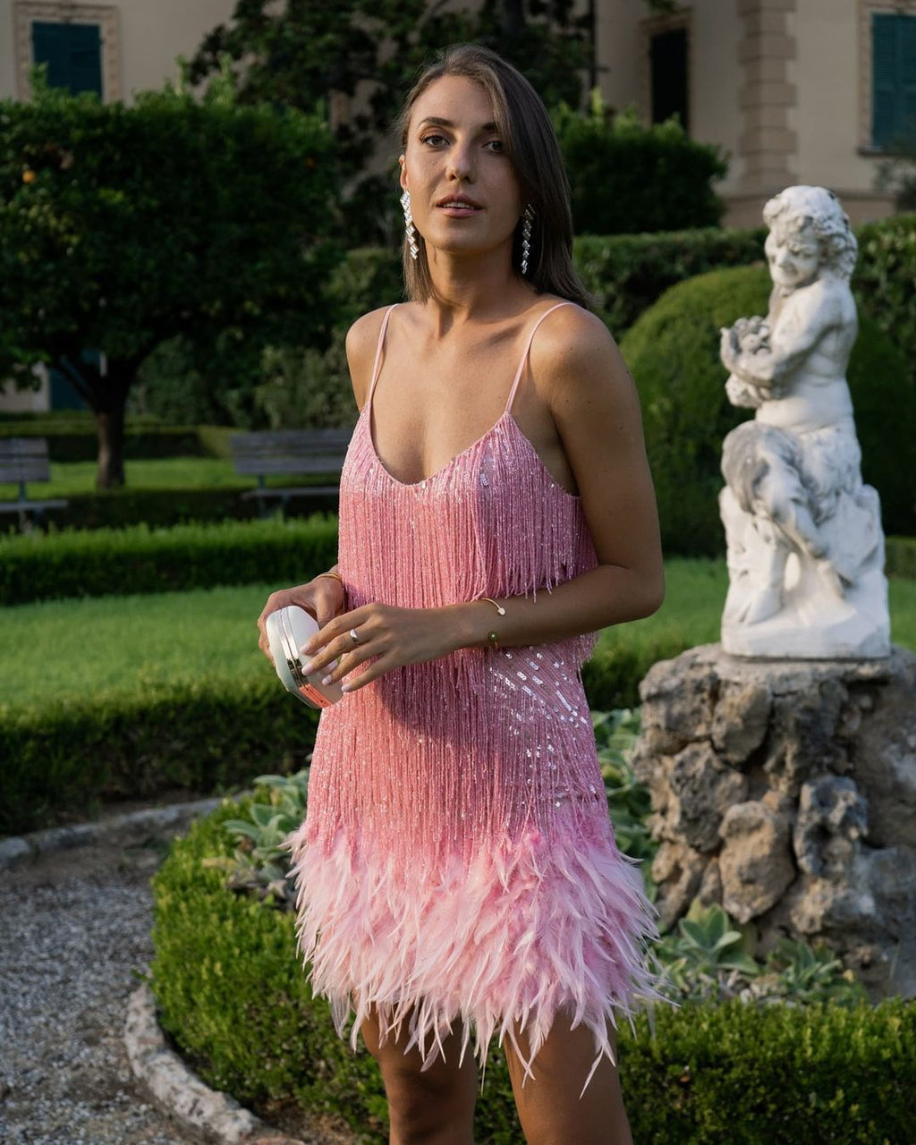 Sequin Fringe & Feather Party Dress
