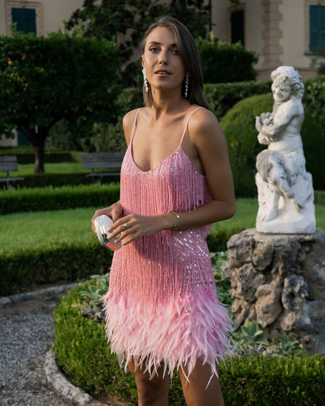 Sequin Fringe & Feather Party Dress