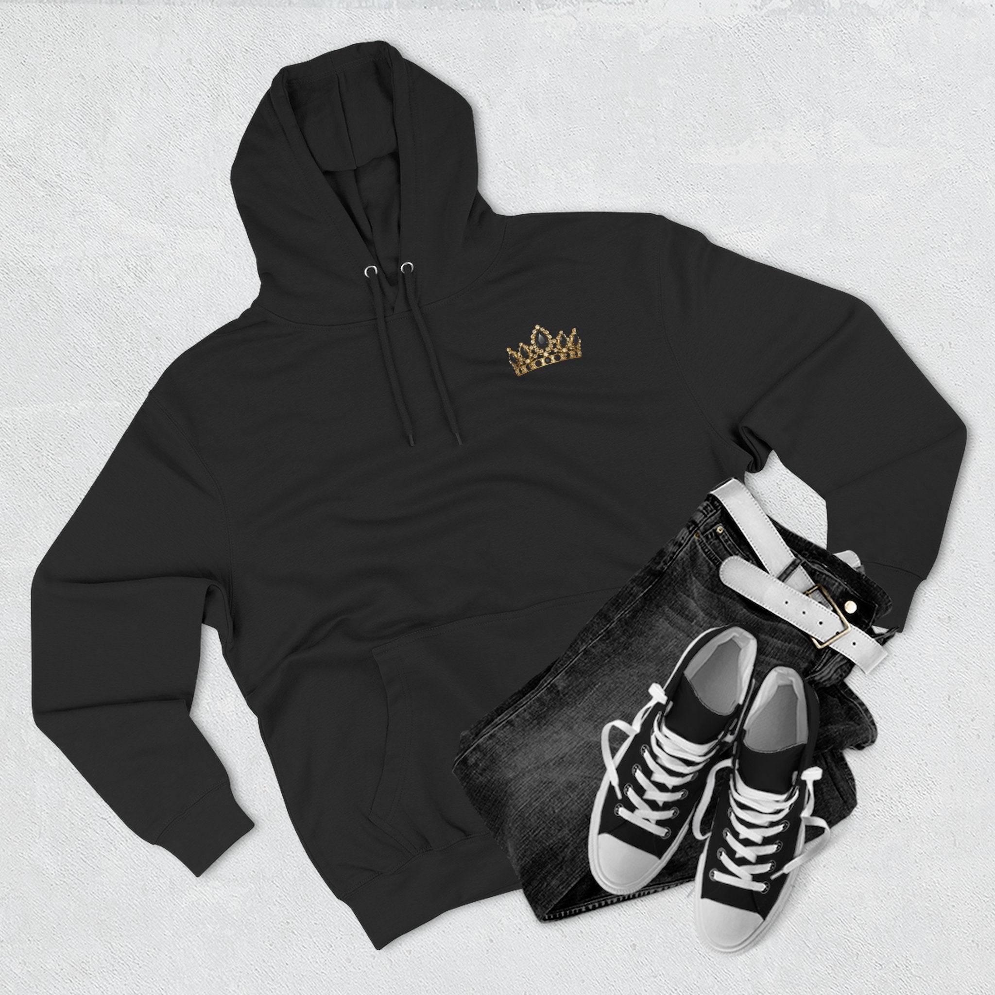 Goddess Era Hoodie — Gold Crown Chest & Back Graphic
