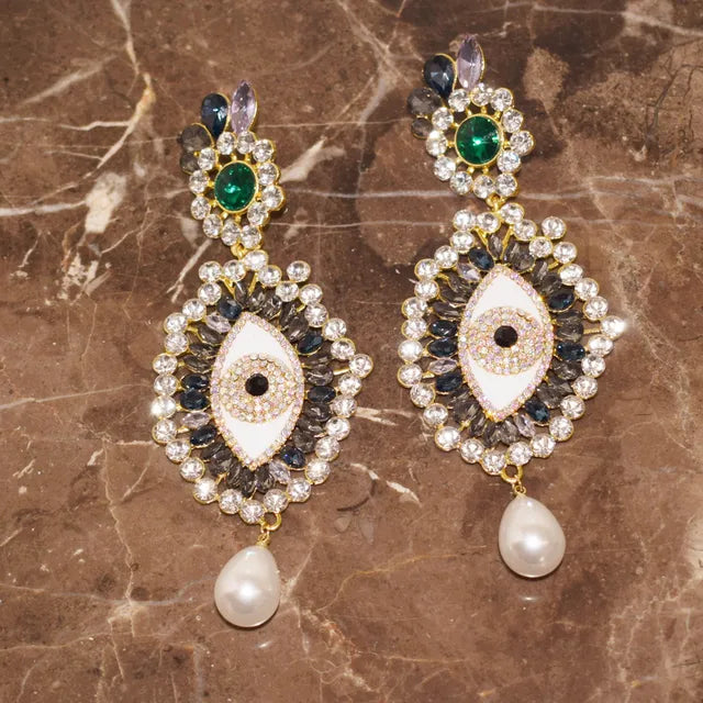 Vintage Ethnic Rhinestone Eyes Pendant Dangle Earrings For Women Fashion Jewelry Baroque Lady Statement Earring Accessories