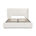 Functional Vertical Striped Bed with Gas Lift Storage - Beige