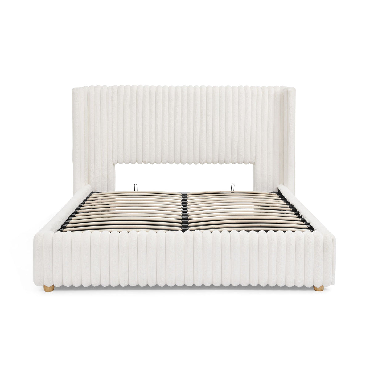 Functional Vertical Striped Bed with Gas Lift Storage - Beige