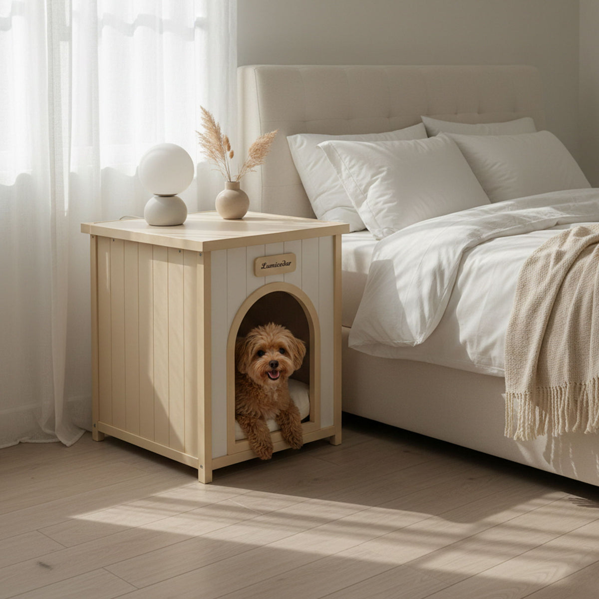 Indoor Dog House with Removable Cushion - Cream White / Light Yellow