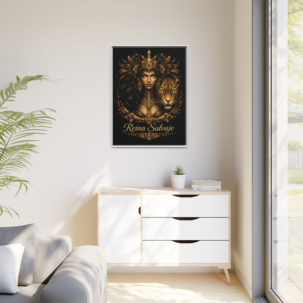 Reina Salvaje Matte Framed Canvas Art — Golden Goddess & Tiger Wall Decor